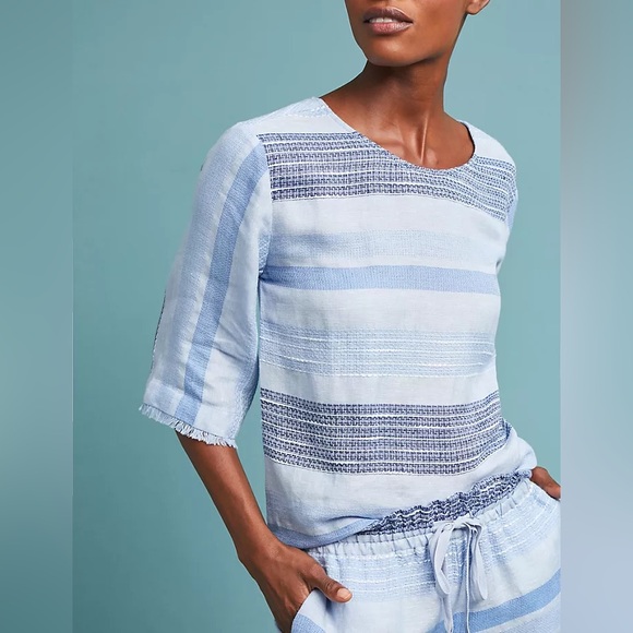 CLOTH & STONE by Anthropologie - Linen Bella Dahl 3/4 sleeve Frayed Hem Top - Picture 2 of 12